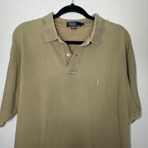 Polo Ralph Lauren Mens Large Beige Tan Pony Pima Cotton Short Sleeve Polo Shirt